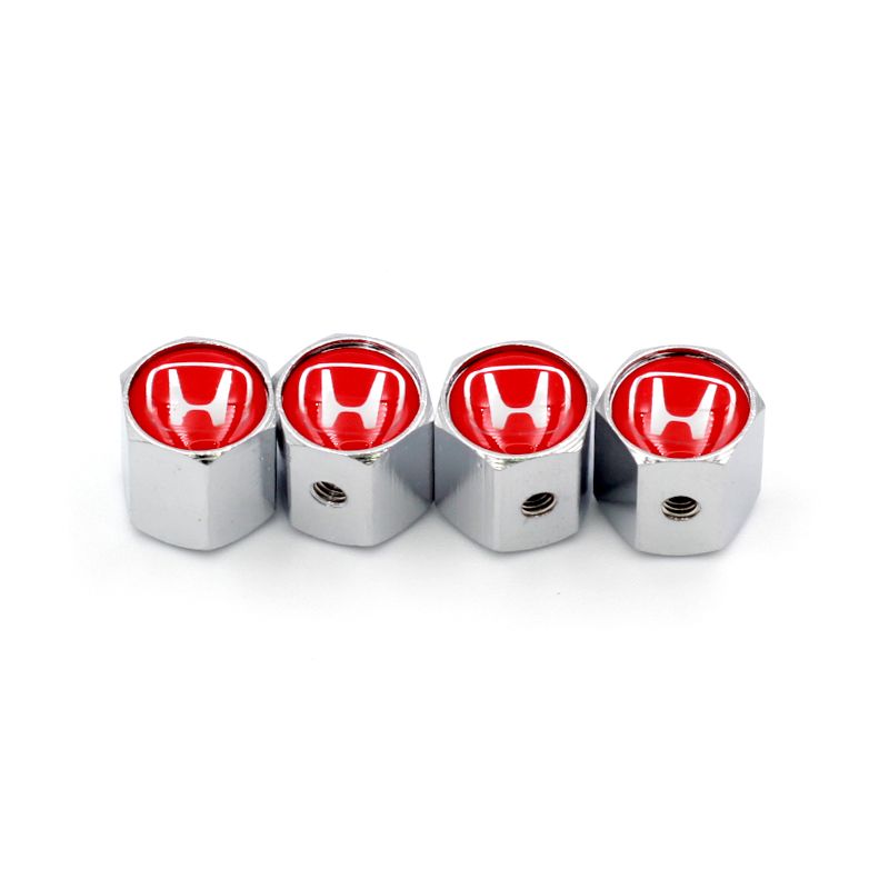 Tampa de Válvula Cromada Antifurto Logotipo na Tampa: Honda Vermelho 1